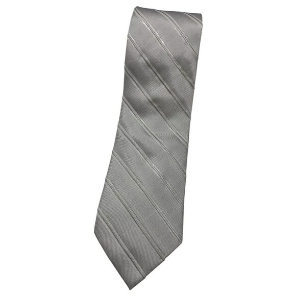 PAL ZILERI Men's Silk Polyamide Necktie LUXURY Tie Gray Striped W:3.6" EUC